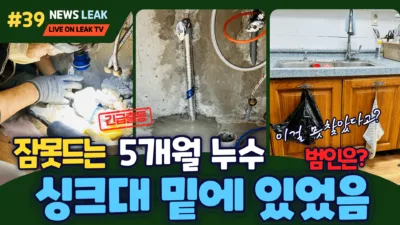 제천 청전동 누수 탐지로 출동한 현장에서 온수배관 누수를 싱크대 아래에서 발견했음